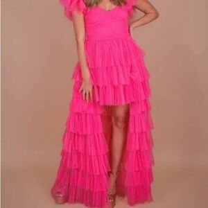 Vibrant Pink Layered Women's High Low Dress
